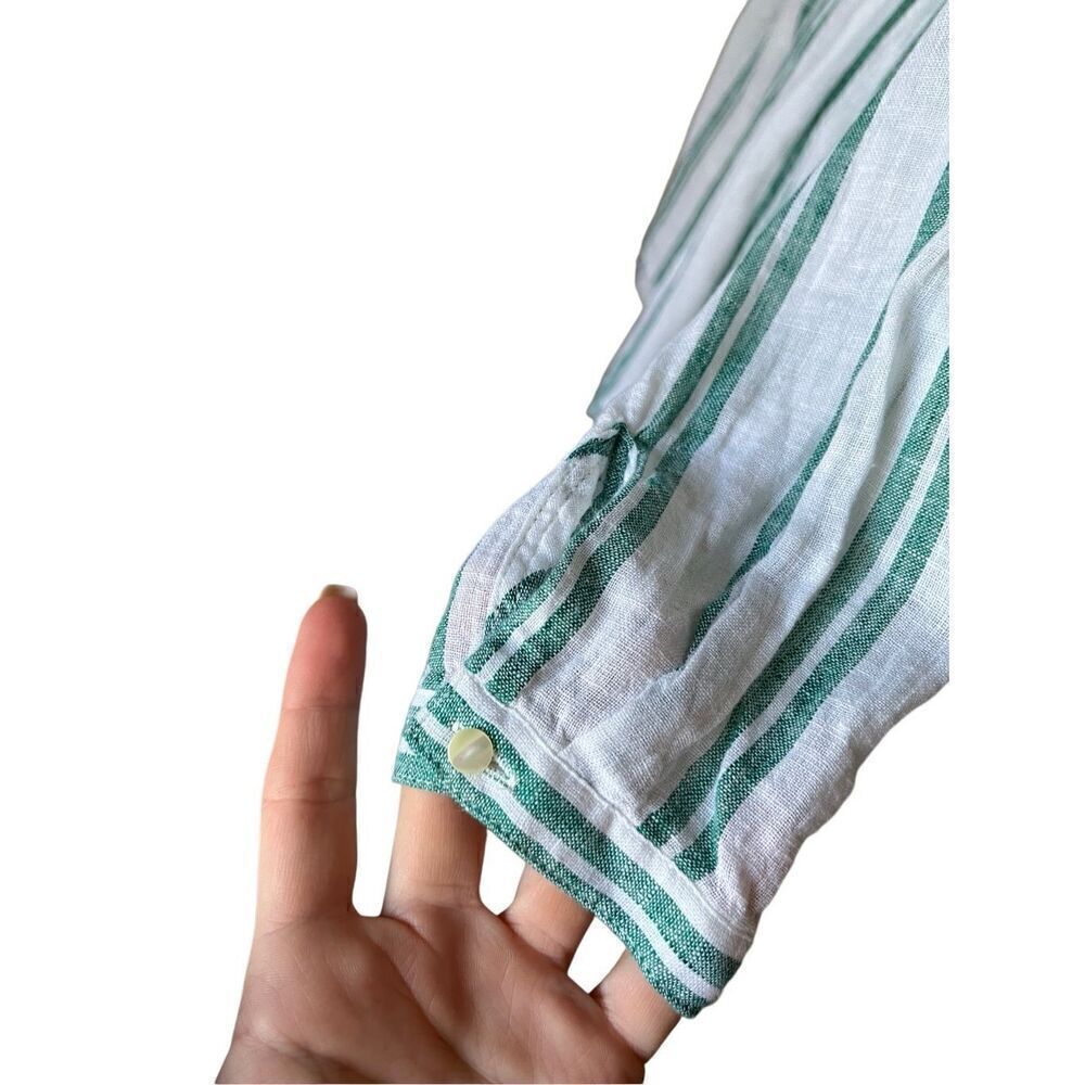 NEW RAILS Jasmine Dress Size L Green White Linen Blend Mini Long Sleeve - Picture 11 of 12